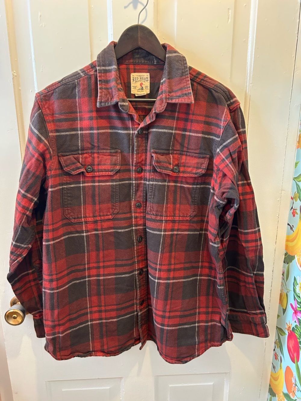 RedHead Red and Black Plaid Button-Up Flannel Shirt